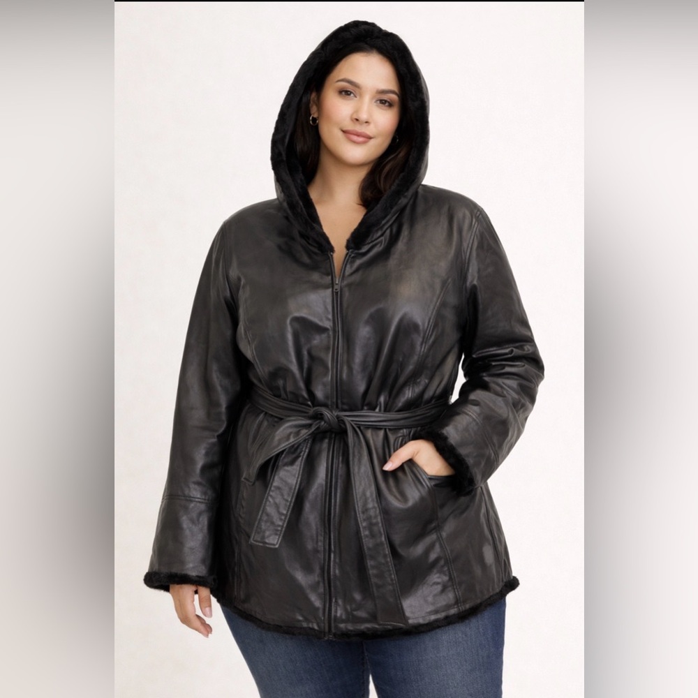 Pelle Studio Black Leather Hooded Jacket